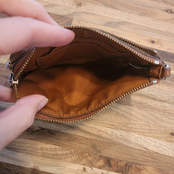 COACH 2 Compartment Brown Signature Logo Zippered Wristlet/Purse - Picture 12 of 14